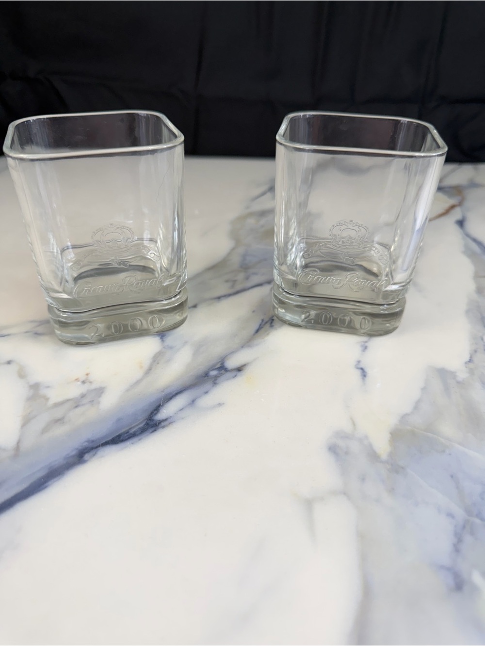 VTG Crown Royal 2000 Millennium Square Whiskey Glasses - Set of 2